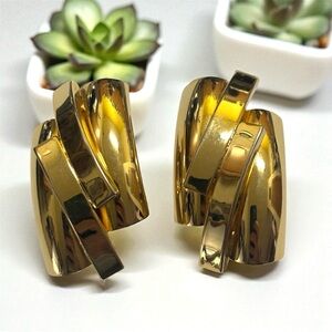 Vintage Erwin Pearl Chunky Gold Tone Clip On Earrings